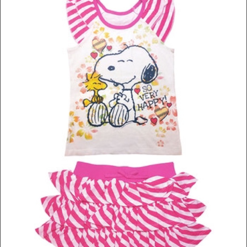 White & Pink Snoopy Tee & Skirt - Toddle